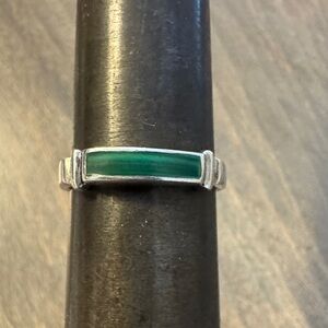 Sterling Silver Malachite Inlay Bar Ring - size 6.5